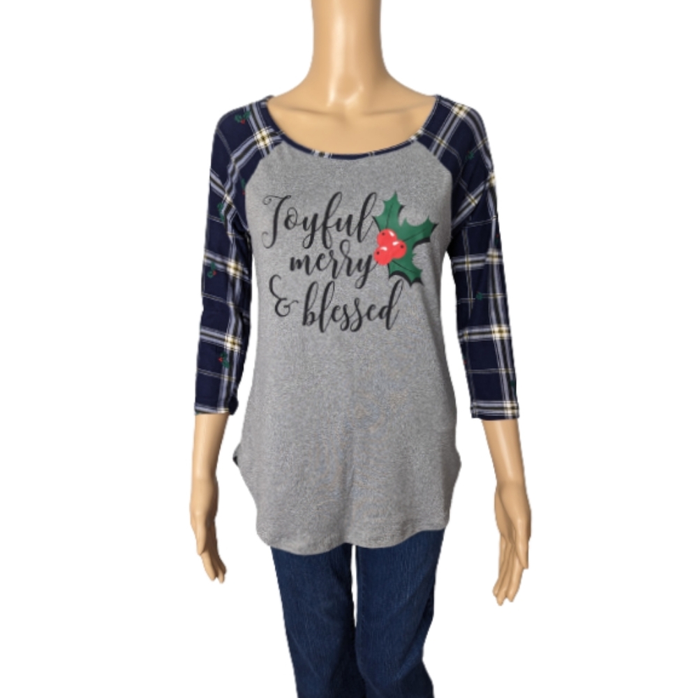 Wishful Park Joyful Merry & Blessed Raglan Shirt S